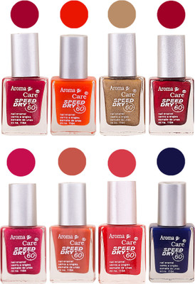 

Aroma Care Orange Matte Nail Polish Combo 0107201639 Maroon, Orange, Golden, Maroon, Green, Magenta, Light Orange, Red, Peach, Purple, Pink, Blue, Yellow, Black, Base Coat, Nude(Pack of 8)