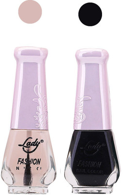 Lady Fashion Nail Polish Combo 210820198 Transparent,Black,(Pack of 2)