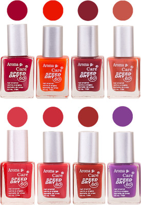 

Aroma Care Orange Matte Nail Polish Combo 01072016117 Maroon, Orange, Golden, Maroon, Green, Magenta, Light Orange, Red, Peach, Purple, Pink, Blue, Yellow, Black, Base Coat, Nude(Pack of 8)