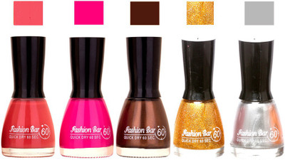 

Fashion Bar Pink,Rani Mazanta ,Chaclaty Brown,Glitter Gold ,Silver Shades Nail Polish 145364 Pink,Rani Mazanta ,Chaclaty Brown,Glitter Gold ,Silver(Pack of 5)