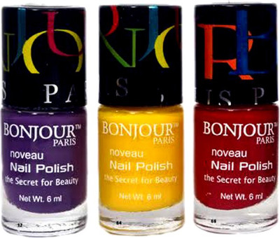 

Bonjour Paris Round Cap Nail Polish 55 Blue, Yellow, Red(Pack of 3)