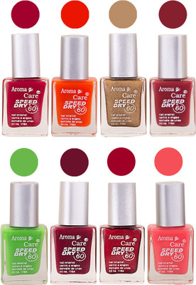 

Aroma Care Orange Matte Nail Polish Combo 0107201607 Maroon, Orange, Golden, Maroon, Green, Magenta, Light Orange, Red, Peach, Purple, Pink, Blue, Yellow, Black, Base Coat, Nude(Pack of 8)