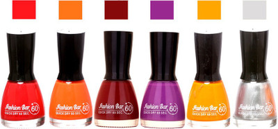 

Fashion Bar Long Stay Pack of 6 Unique Nail Polish Combo 304 Redish Pink , Orange, Cherry, Purple,Neon Pink,Silver(Pack of 6)