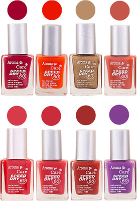 

Aroma Care Orange Matte Nail Polish Combo 0107201651 Maroon, Orange, Golden, Maroon, Green, Magenta, Light Orange, Red, Peach, Purple, Pink, Blue, Yellow, Black, Base Coat, Nude(Pack of 8)