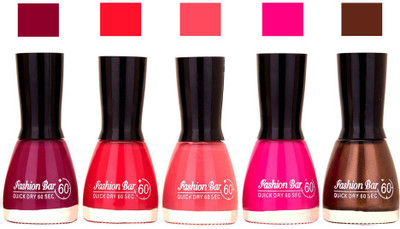 

Fashion Bar Mauve,Redish Pink,Baby Pink,Rani Mazanta,Chaclaty Brown Shades Nail Polish 145348 Mauve,Redish Pink,Baby Pink,Rani Mazanta,Chaclaty Brown(Pack of 5)