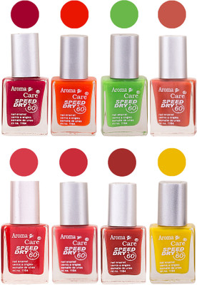 

Aroma Care Orange Matte Nail Polish Combo 01072016176 Maroon, Orange, Golden, Maroon, Green, Magenta, Light Orange, Red, Peach, Purple, Pink, Blue, Yellow, Black, Base Coat, Nude(Pack of 8)