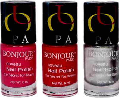

Bonjour Paris Round Cap Nail Polish 53 Red, Pink, Silver(Pack of 3)