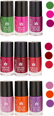 Aroma Care Pack Of 9 Gel Based Nail Paint (48) Green, Pink, Neon Magenta, Nude, Brown, Nude Orange, Light Pink, Orange, Purple(Pack of 9)