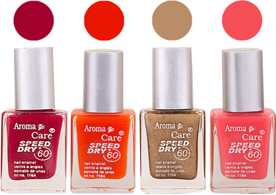 

Aroma Care Maroon Nail Polish Combo 2506201611 Maroon, Orange, Golden, Pink(Pack of 4)