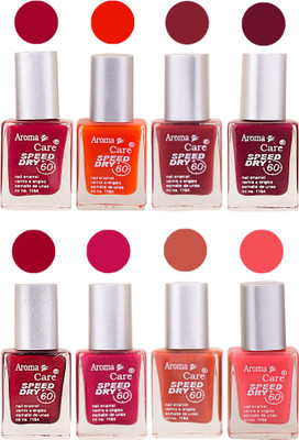 

Aroma Care Orange Matte Nail Polish Combo 0107201694 Maroon, Orange, Golden, Maroon, Green, Magenta, Light Orange, Red, Peach, Purple, Pink, Blue, Yellow, Black, Base Coat, Nude(Pack of 8)