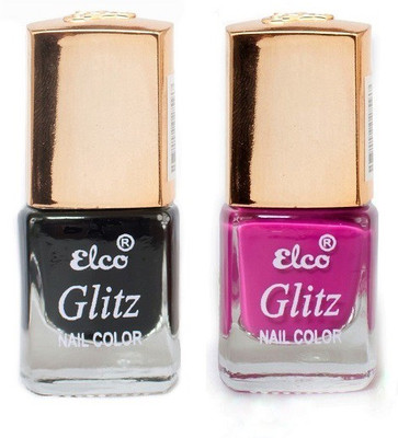

Elco Glitz Premium Nail Enamel-Pack of 2 Midnight Black, Magenta Matte