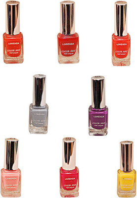 

Lorenza Combo Set-11 Nail Lacquer (Pack Of 8) Hellow-250, My Bebe-310, Fuchsia Its Hot-324, OMG-404, This Is It-455, Party Time-550, Lavender-625, Grey Shades-911(Pack of 8)