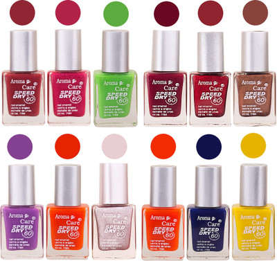 

Aroma Care Orange Nail Polish Combo 909201624 Orange, Pink, Golden, Maroon, Nude, Green, Red, Purple, Silver, Blue, Yellow, Magenta, Peach, Black(Pack of 12)
