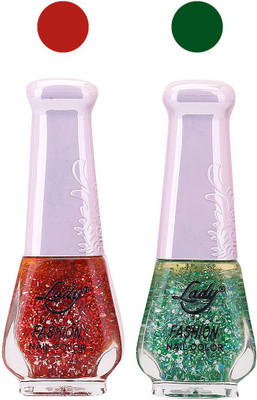 

Lady Fashion Glitter Nail Polish 2909201611 Red,Green,(Pack of 2)