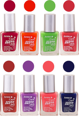 

Aroma Care Orange Matte Nail Polish Combo 01072016186 Maroon, Orange, Golden, Maroon, Green, Magenta, Light Orange, Red, Peach, Purple, Pink, Blue, Yellow, Black, Base Coat, Nude(Pack of 8)