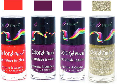 

Color Fever Silver Matte Nail Polish Combo-1017 Orange Wine Purple Silver(Pack of 4)