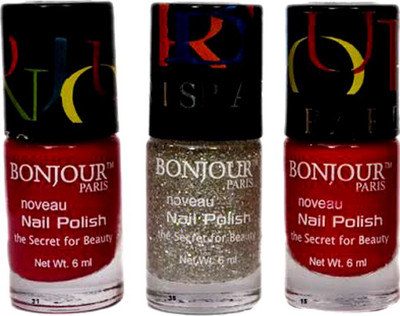 

Bonjour Paris Round Cap Nail Polish 51 Red, Silver, Red(Pack of 3)