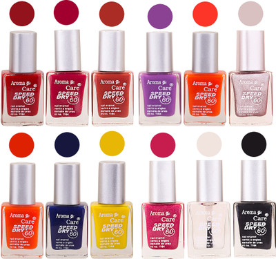 

Aroma Care Orange Nail Polish Combo 909201635 Orange, Pink, Golden, Maroon, Nude, Green, Red, Purple, Silver, Blue, Yellow, Magenta, Peach, Black(Pack of 12)