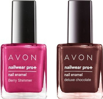 

Avon Nailwear Pro+ Nail Enamel (set of 2) Berry Shimmer-Delux Chocolate(Pack of 2)