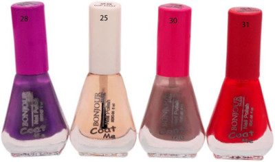 

Bonjour Paris Exceptional Nail Polish (Set Of 4) Rich Berry, Top Coat, Swiss Pink, Red Carpet(Pack of 4)