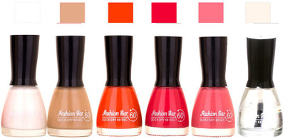 

Fashion Bar Long Stay Pack of 6 Unique Nail Polish Combo 301 white,face,orange,neon Pink,pink,top(Pack of 6)