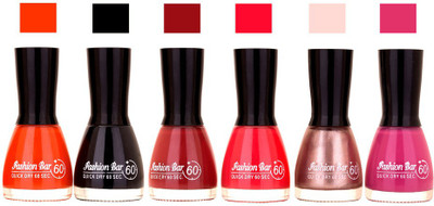 Flipkart - Fashion Bar Long Stay Pack of 6 Unique Nail Polish Combo 331 Orange, black , redish brown , redish pink , pink, purple,shimmer pink(Pack of 6)