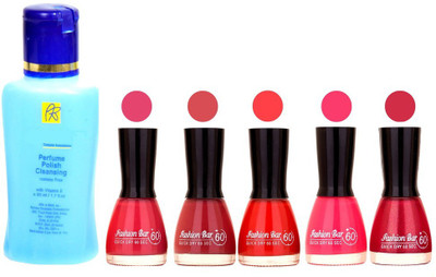

Fashion Bar Nail Polish With Free Rythmx Nail Polish Remover Combo Offer (Neon Shades at Incredible Value) 1560 Pink,Musted,Sunset Red,Pink,Shimmer Mazanta Pink(Pack of 5)