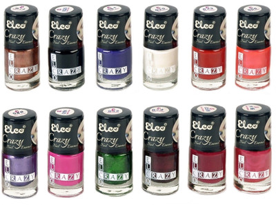 

Elco Crazy Nail Enamel(pack of 12) Golden Copper, Pitch Black, Sapphire Blue, Milky White, Scarlett Red, Dahlia Purple, Dark Magenta, Pine Green, Wine Purple, Carmine Red, Rouge pink(Pack of 12)