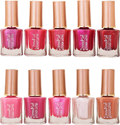

Aroma Care Wholesale Rate Nail Polish Set of 10 Pcs (Multicolor) 07 Magenta, Peach, Mauve, Pink, Light Pink, Dark Pink, Silver, Light Orange(Pack of 10)