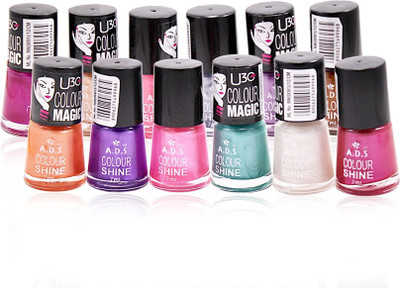 

ADS COLOUR SHINE NAIL POLISH Free Liner & Rubber Band -OS Multi(Pack of 12)