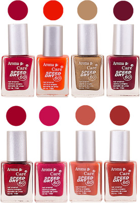 

Aroma Care Orange Matte Nail Polish Combo 0107201626 Maroon, Orange, Golden, Maroon, Green, Magenta, Light Orange, Red, Peach, Purple, Pink, Blue, Yellow, Black, Base Coat, Nude(Pack of 8)