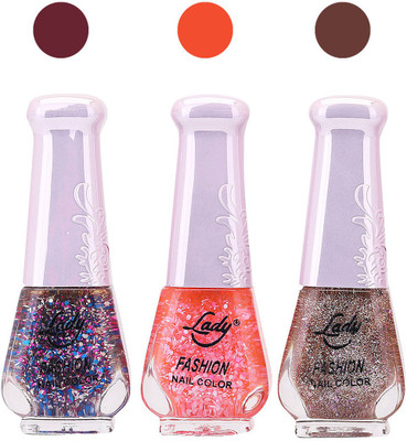 Lady Fashion Glitter Nail Polish 04102023 Purple,Pink,Silver,(Pack of 3)