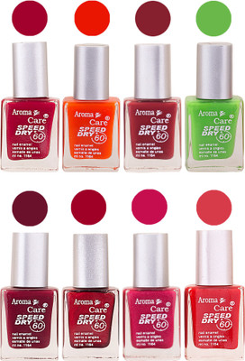 

Aroma Care Orange Matte Nail Polish Combo 0107201680 Maroon, Orange, Golden, Maroon, Green, Magenta, Light Orange, Red, Peach, Purple, Pink, Blue, Yellow, Black, Base Coat, Nude(Pack of 8)