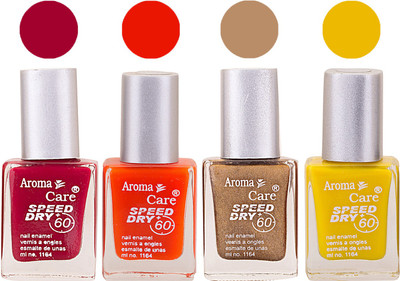 

Aroma Care Maroon Nail Polish Combo 2506201614 Maroon, Orange, Golden, Yellow(Pack of 4)