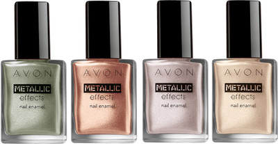 

Avon Metallic Effects Nail Enamel (set of 4 of 8 ml each) icy purple, copper cleam, jade reflection, foiled chrome