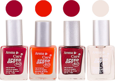 

Aroma Care Maroon Nail Polish Combo 2506201670 Maroon, Orange, Red, Base Coat, Nude(Pack of 4)