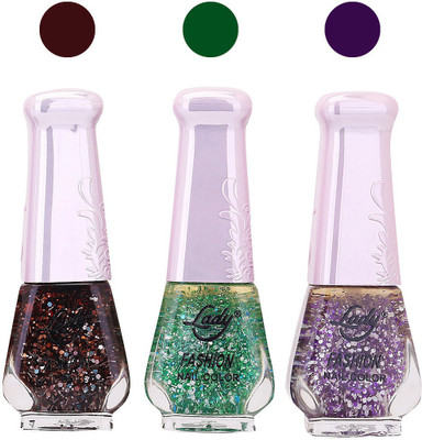 

Lady Fashion Glitter Nail Polish 04102032 Brown,Green,Purple,(Pack of 3)