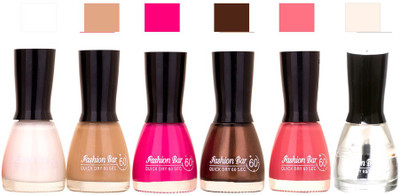 

Fashion Bar Long Stay Unique Nail Polish 204 white,gray,dark pink,coco,pink,transperent,(Pack of 6)