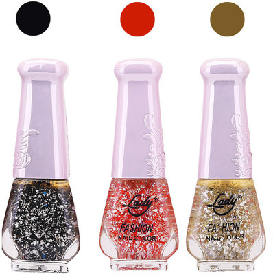 

Lady Fashion Glitter Nail Polish 04102035 Black,Red,Aquamarine,(Pack of 3)