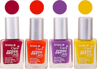 Aroma Care Maroon Nail Polish Combo 25062016119 Maroon, Orange, Purple, Yellow(Pack of 4)