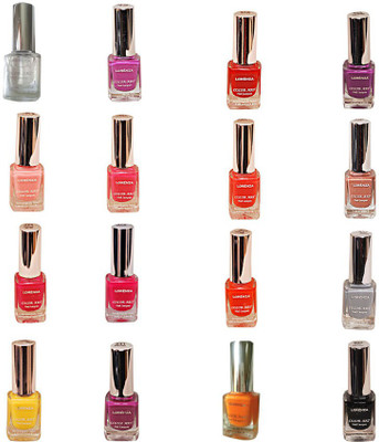 

Lorenza Combo Set-4 Nail Lacquer (Pack Of 16) Base & Top Coat-010, Hellow Yellow-250, My Bebe-310, Fuchsia its Hot-324, Pink Redefined-327, Vibrant-375, For a Change-421, Funky-438, This Is It-455, Rrred-515, Lavender-625, Mauved-641, Brown-670, Excuse Me