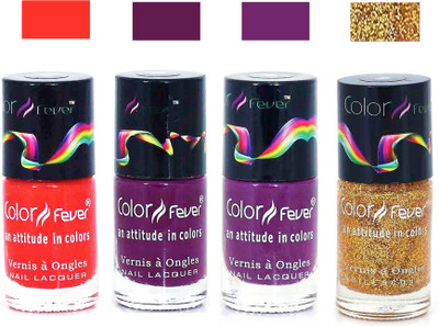 

Color Fever Golden Jari Matte Nail Polish Combo-1024 Orange Wine Purple Golden Jari(Pack of 4)
