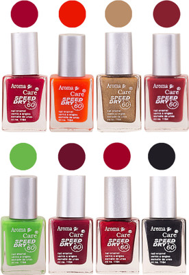 

Aroma Care Orange Matte Nail Polish Combo 0107201611 Maroon, Orange, Golden, Maroon, Green, Magenta, Light Orange, Red, Peach, Purple, Pink, Blue, Yellow, Black, Base Coat, Nude(Pack of 7)