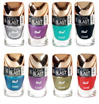 40% OFF on Elco Nail Polish Exclusive Combo(Pack Of 8) Misty Violet, Sea Green, Black, Electric Silver, Light Purple, Electric Blue, Cherry Red, Pearl Green(48 ml)