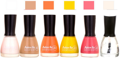 

Fashion Bar Long Stay Unique Nail Polish 202 white, face , orange, yellow,pink tranperent,(Pack of 6)