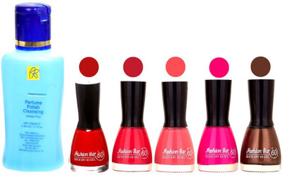 

Fashion Bar Nail Polish With Free Rythmx Nail Polish Remover Combo Offer (Neon Shades at Incredible Value) 1554 Red,Redish Pink,Neon Pink,Rani Pink,Choco Brown(Pack of 5)