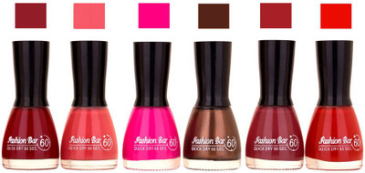 

Fashion Bar Long Stay Pack of 6 Unique Nail Polish Combo 301 Mehroon, Glitter Silver , Mazanta, Brown, Red(Pack of 6)