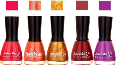 

Fashion Bar Pink,Glitter Orange ,Glitter Gold,Maroon,Purple Shades Nail Polish 145349 Pink,Glitter Orange ,Glitter Gold,Maroon,Purple(Pack of 5)