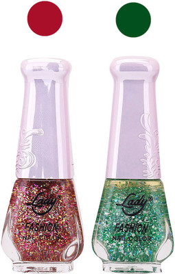 

Lady Fashion Glitter Nail Polish 2909201622 Pink,Green,(Pack of 2)