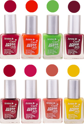 

Aroma Care Orange Matte Nail Polish Combo 01072016152 Maroon, Orange, Golden, Maroon, Green, Magenta, Light Orange, Red, Peach, Purple, Pink, Blue, Yellow, Black, Base Coat, Nude(Pack of 8)